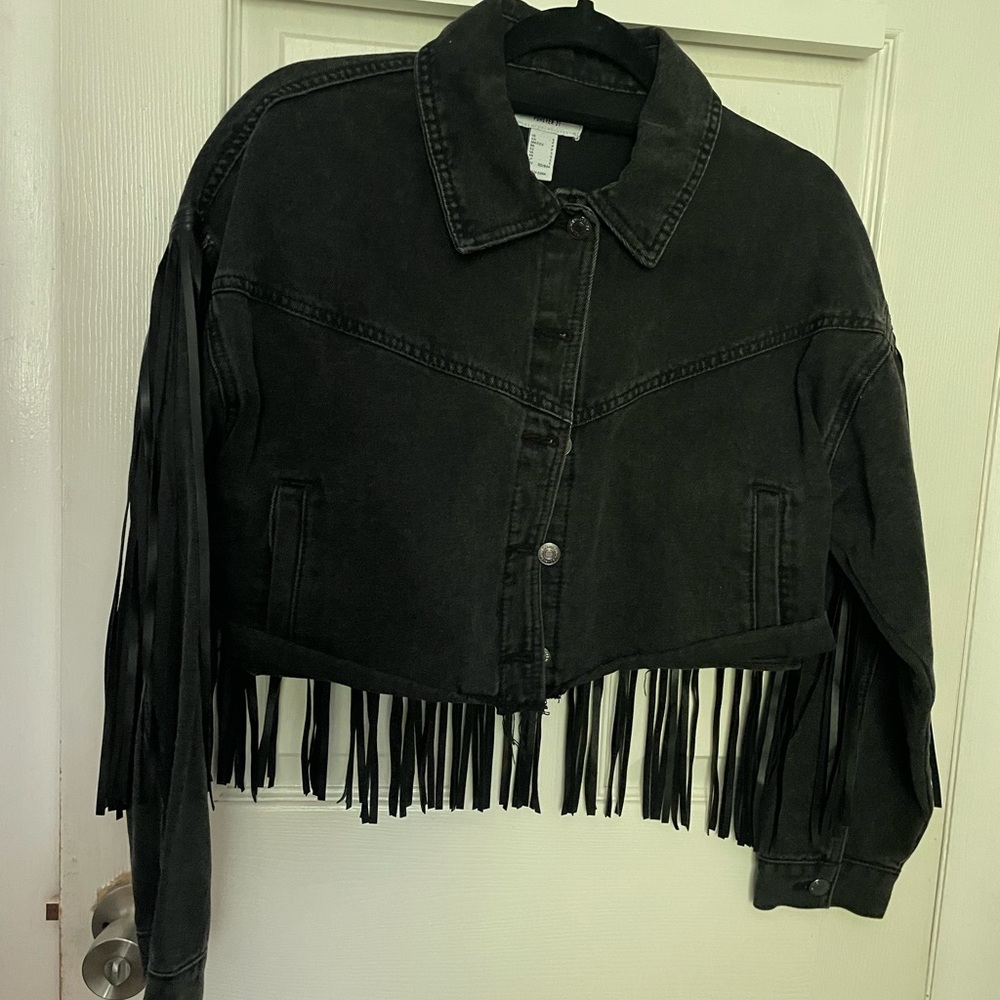Forever 21 Black Denim Jacket with Fringe